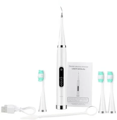 Image de Brosse à dents électrique 2-en-1 pour adultes - Blanche - 3 têtes