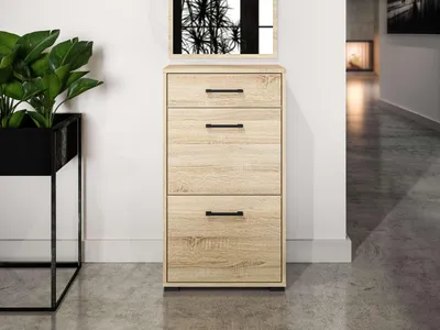 Produktbild von Schuhschrank – Schuhschrank mit Klappen – Schuhkommode – Flurschrank – CARO 09 – Sonoma Eiche – 50 cm – Moderner Schuhschrank in Sonoma Holzoptik