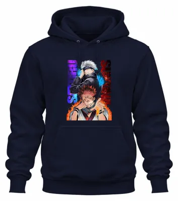 Productafbeelding van Jujutsu Kaisen, Gojo Satoru, Sukuna, vlammen-design, oogmasker, cadeau, uni hoodie, sweater, marineblauw, maat L