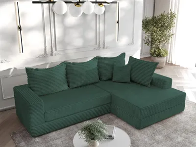 Produktbild von Ecksofa Couchgarnitur Sofa OSKAR in Stoff Tilia Dunkelgrün Ottomane Rechts