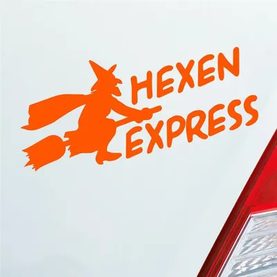 Produktbild von Auto Aufkleber Hexen Express Witch Besen Magic 15x7 cm Orange Sticker Heckscheibenaufkleber
