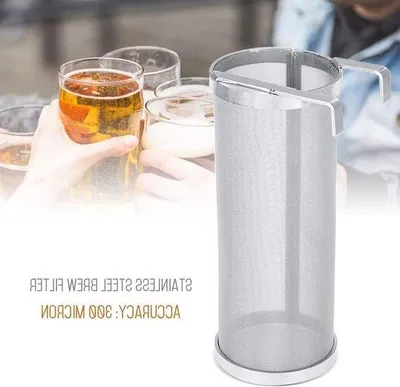 Immagine prodotto di Filtro per birra in acciaio inossidabile - filtro per luppolo fai da te - 10 x 255 cm - precisione 300 micron - caldaia per birra con filtro a rotazione e gancio