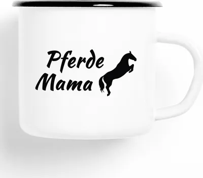 Produktbild von Huuraa Emaille Tasse Pferdemama Geschenk Kaffeebecher Vintage 300ml Pferdemama Präsent