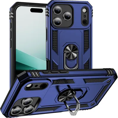 Produktbild von Mobigear Armor Ring iPhone 17 Pro Hülle Hardcase Backcover Stoßfest mit Ringhalter - Blau