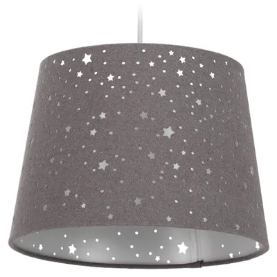 Image de Relaxdays Lampe pour chambre d'enfant « Étoiles », lampe suspendue à abat-jour, pour garçons et filles, ciel étoilé, culot E27, abat-jour rond en tissu, gris