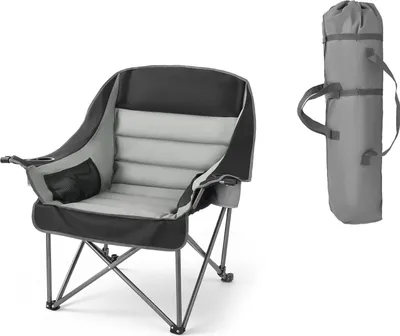 Produktbild von SucceBuy Campingstuhl (Übergroß) Faltstuhl 204 kg Tragfähigkeit, Outdoor-Stuhl mit Getränke- und Glashaltern, Klappstuhl für Aktivitäten wie Angeln und Grillen, Schwarz & Grau, 1 Stk.