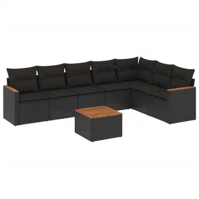 Produktbild von vidaXL 8-tlg. Garten-Sofagarnitur mit Kissen Schwarz Poly Rattan