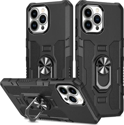 Produktbild von iPhone 13 Pro Max Hülle, Dual Layer Robuste Rüstung Ringhalter Ständer Schutzhülle für iPhone 13 Pro Max Schwarz