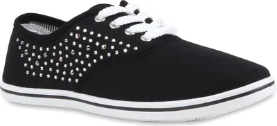 Produktbild von Mytrendshoe Damen Sneakers Low Strass Turnschuhe Bequeme Schnürer 96632, Farbe: Schwarz, Größe: 36