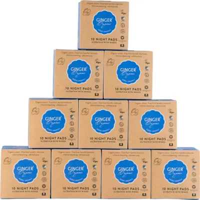 Produktbild von Ginger Organic - Nachtbinde mit Flügeln - Vorteilspackung - 10 x 10 Stück