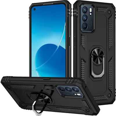 Produktbild von OPPO Reno6 5G Hülle, Dual Layer Robust Militäre Schutzhülle mit Ringhalterung Ständer für OPPO Reno6 5G Schwarz