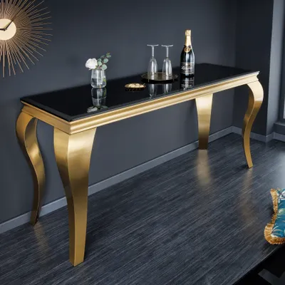Produktbild von riess-ambiente Eleganter Konsolentisch MODERN BAROCK 145cm schwarz gold Opalglas Edelstahlbeine Anrichte Tisch