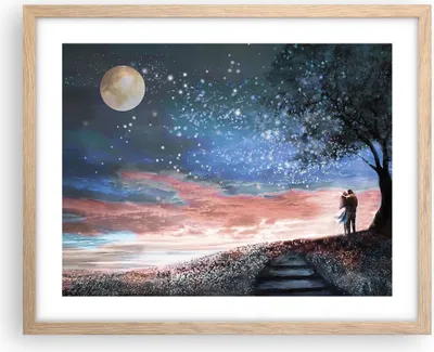 Produktbild von Gerahmtes Poster - Rahmen in heller Eiche - Himmel Mond Liebhaber - 50x40 cm - Wand Bild - Wanddeko - Wandbilder - Kunstposter - Wandposter - Bilderrahmen - Bilder - Kunstdruck - P2NAA50x40-4800