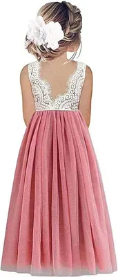 Image de ASKSA Robe de Princesse sans manches pour enfants Dentelle Robe de mariée A-ligne Robe de bal (Rose,160)