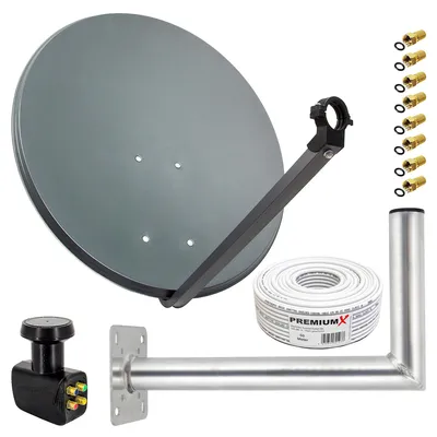 Produktbild von PremiumX SAT Anlage 80cm Antenne Quad LNB 50m Kabel Wandhalter 45cm