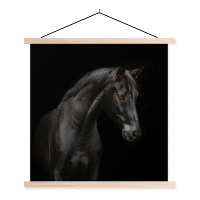 Produktbild von MuchoWow® Textilposter Pferd - Tier - Schwarz 60x60 cm mit holzfarbenen Rahmen - Wanddekoration
