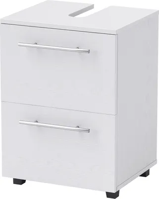 Image de Fortuna Lai Armoire de salle de bain, meuble sous lavabo avec tiroir, compact, aggloméré, blanc