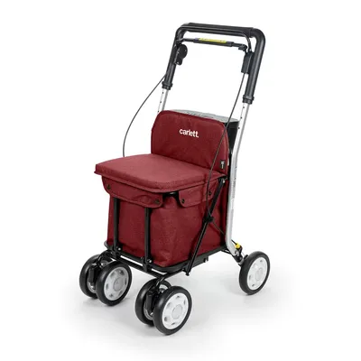 Produktbild von Carlett - Lett800 Comfort Move| Einkaufswagen | Faltbarer Trolley mit Rädern | Medizinisches Gerät der Klasse I zugelassen | Einkaufswagen mit Sitz | Abnehmbare Tasche 29L/15kg | Ablagefach | Rot
