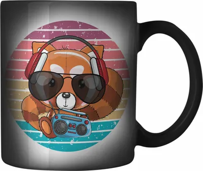 Produktbild von Trendation - Cooler Roter Panda Farbwechsel Zauber-Tasse Musik Kinder Geschenkidee für Jungs Mädchen Lustige Grafik (Schwarz)