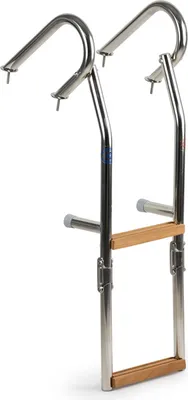 Produktbild von Badeleiter für Boot mit Handlauf, 2 Stufen, Edelstahl / Holz, klappbar