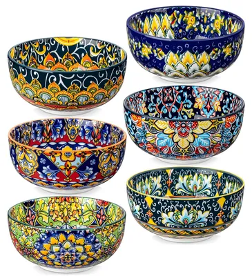 6er Set Keramikschalen 830 ml, Boho-Stil, spülmaschinenfest