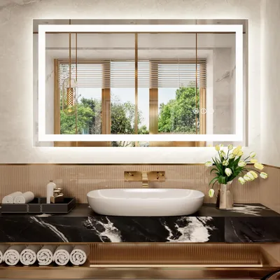 Produktbild von LED Badezimmerspiegel 70x100cm, 3 Lichtfarben Dimmbar, Antibeschlag, Touch-Schalter, IP44