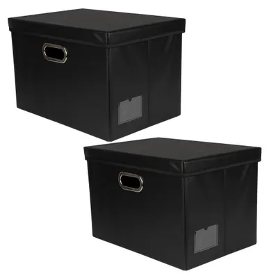 Produktbild von Aufbewahrungsboxen mit Deckel | Organizerboxen | Groß | Faltbar | Schwarz | Lederoptik | 42 x 30 x 29 cm |