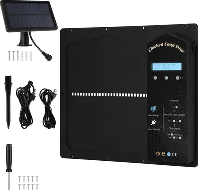 Produktbild von Faziango Automatische Hühnerklappe Solar mit Großes Display,Lichtsensor,Timer,Fernbedienung,IP65 Wasserdicht Hühnerklappe Automatisch,Einklemmschutz Automatische Hühnertür für Hühnerstall