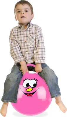 Image de Ballon rebondissant Relaxdays pour enfants, avec visage, ballon rebondissant avec poignée, Ø 45 cm, pour l'intérieur et l'extérieur, ballon rebondissant supportant jusqu'à 150 kg, rose