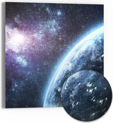 Produktbild von DEQORI Hybrid Leinwand Bild 30x30 cm 'Blick aus dem All' Wandbild Glas flach modern