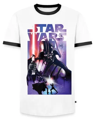 Produktbild von Star Wars Darth Vader Mit Rotem Lichtschwert Männer Kontrast T-Shirt, M, Weiß/Schwarz