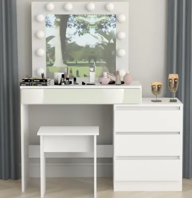 Produktbild von Schminktisch Mit Spiegel Mit Beleuchtung 12X Led Hocker