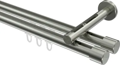 Produktbild von Interdeco Innenlaufstange / Gardinenstange mit Innenlauf Edelstahl-Optik, Typ Siteno Santo (Kappe), 20 mm Ø 2-läufig, 160 cm