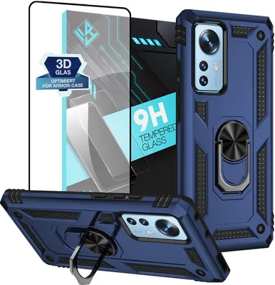Produktbild von Armor Outdoor Handyhülle für Xiaomi 12 Pro Handy Panzer Case Schutzhülle mit 9H Displayglas Displayschutz Farbe: Blau
