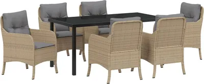 Produktbild von "2025"Cloris 7-teiliges Gartenessenset mit Kissen in Beige Poly-Rattan - Gartenstühle 476615