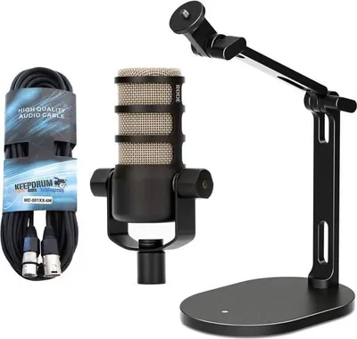 Produktbild von Rode Podmic XLR-Mikrofon mit DS-2 Stativ und Kabel