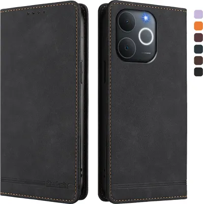 Image de Etui pour Realme Note 70/Note 70T/Narzo 80 Lite 4G, étui rétro en cuirPolyuréthaneavec support et fentes pour cartes Noir