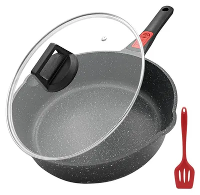 Immagine prodotto di Padella in alluminio da 28 cm con coperchio e rivestimento antiaderente, adatta a tutte le fonti di calore