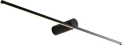 A modern black wall lamp with a linear light.