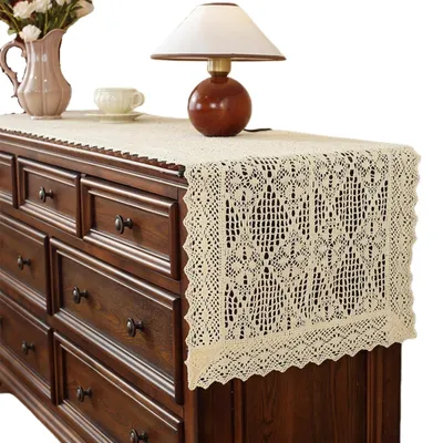 Zdjęcie produktu dla Heklowany bieżnik na stół, 42 cm x 80-270 cm - Dekoracja stołu w stylu vintage boho