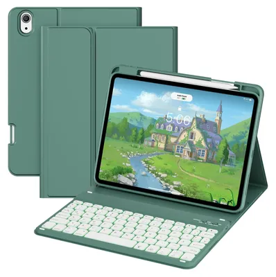 Image de Coque avec clavier pour iPad A16, 11 pouces, 10ème génération, 2025, 2022, 11 pouces. Compatibilité parfaite. Couleur : vert nuit