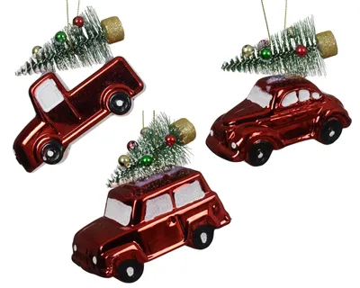 Produktbild von Christbaumschmuck Auto Kunststoff 9cm Figur 1 Stück sortiert Rot