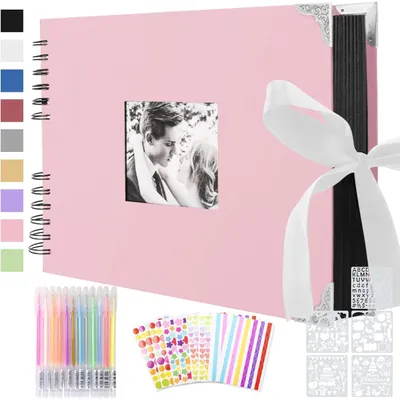 Produktbild von Fotoalbum zum Selbstgestalten, Scrapbook 80 Schwarze Seiten, Rosa 30 x 21 cm