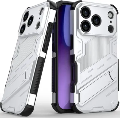 Produktbild von Armor Hülle für iPhone 17 Pro Hybrid PC TPU Bumper Stoßfestes Schutzhülle mit Standfunktion Weiß
