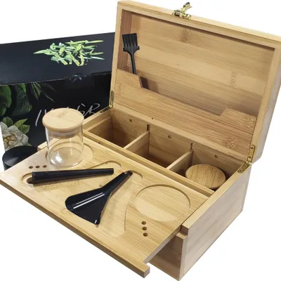 Image de Grande boîte en bambou avec serrure à combinaison, lot de boîtes de rangement (17,5 * 27 *