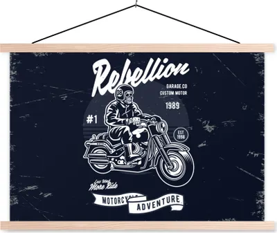 Produktbild von MuchoWow® Textilposter Motorrad - Männer - Vintage 60x40 cm mit holzfarbenen Rahmen - Bilder