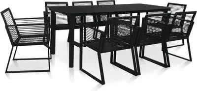 Produktbild von 9-tlg. Garten-Essgruppe PVC Rattan Schwarz