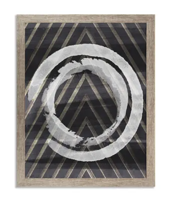 A framed picture with a geometric pattern and abstract circles.