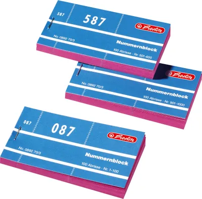 Produktbild von Herlitz Nummernblock Nummern 1-1000 zufällige Farbe 10 Blöcke á 100 Abrisse