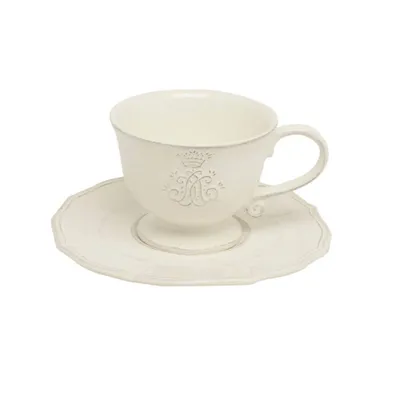 Produktbild von Tasse mit Untertasse CORONA H. 8cm für 200ml creme weiß Keramik Virginia Casa